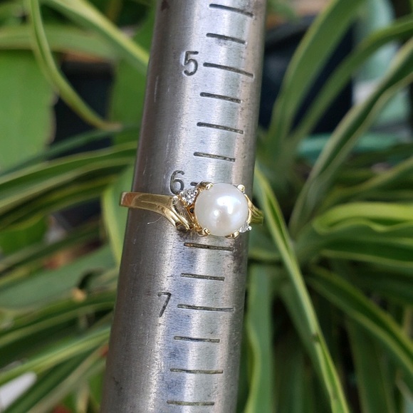 Natural Pearl and Diamond 10K gold ring size 6.25 - Picture 11 of 14